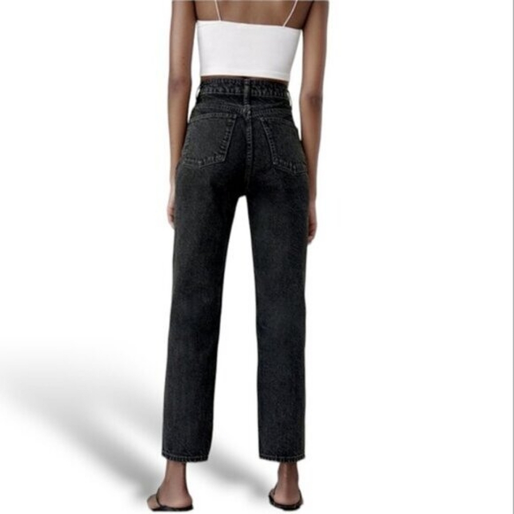 Zara Tapered Charcoal Black Stone Wash Mom Jeans